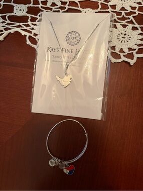 Silver St. Maarten Map Necklace & Silver and Alex and Ani bracelet with charm